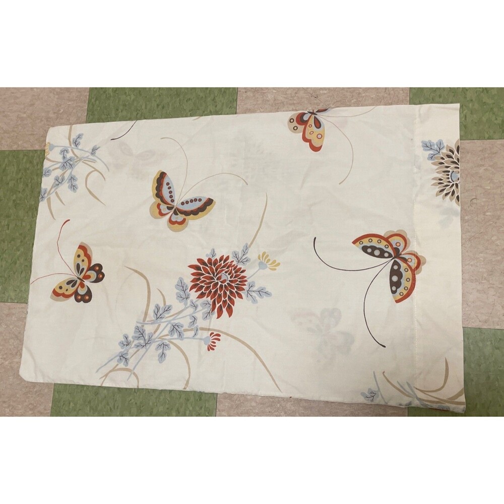 Vtg Cannon Gold Label Butterfly Floral Retro Standard Pillow Case 70’s Boho